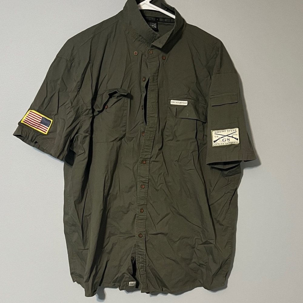 Grunt Style Olive Green Short Sleeve Button-Up Shirt XL
